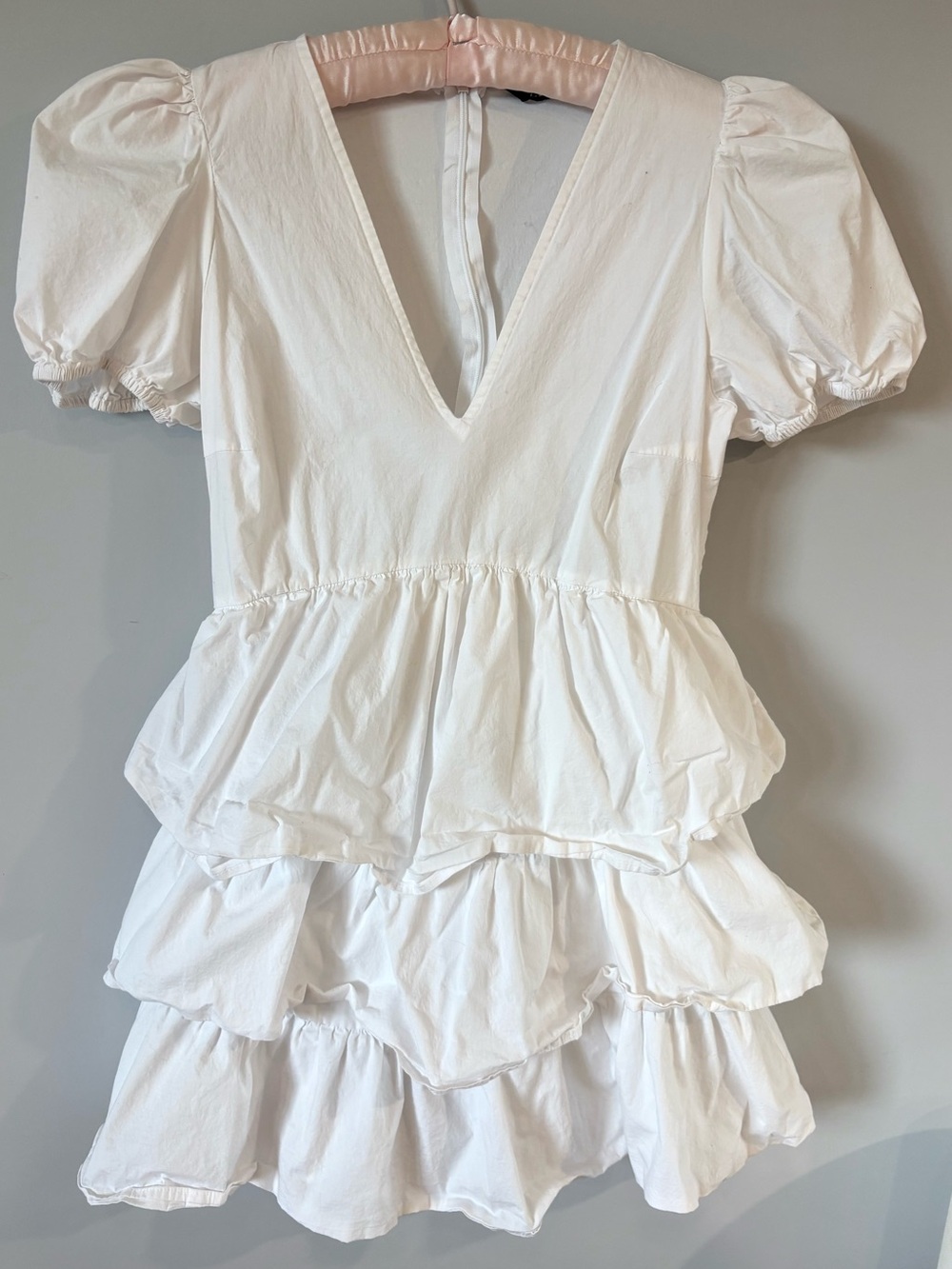 White Tiered V-Neck Puff Sleeve Tunic Puff Sleeve Babydoll Dress